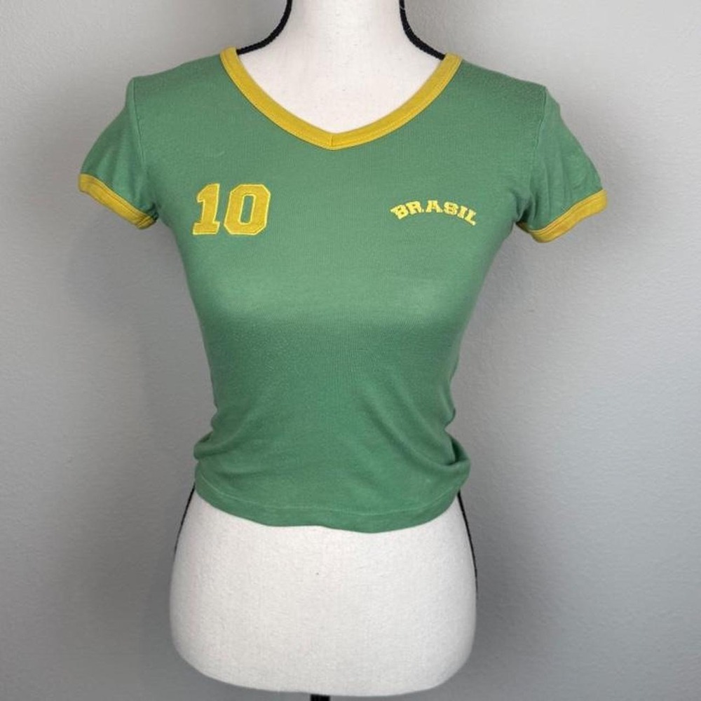 Urban Outfitters Brazil green & yellow ringer tee